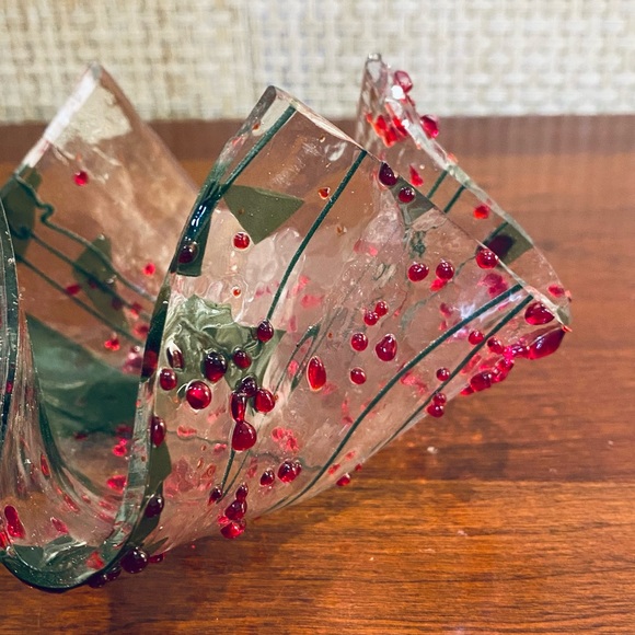 🎄🌟HP🌟Set of 2 Holly Art Glass Tealight Holders Christmas Décor by A Abrahams - Picture 8 of 10